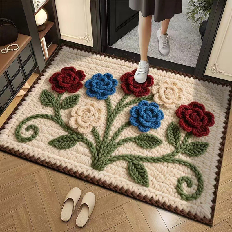 3D Floral Yarn Anti-Slip Absorbent Floor Mat – Stylish, Soft & Safe