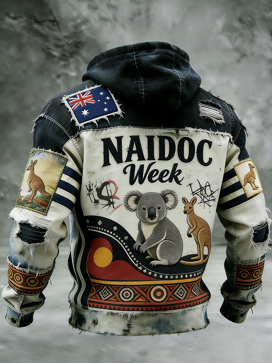 Retro Australian Art Print Casual Hoodie Jacket