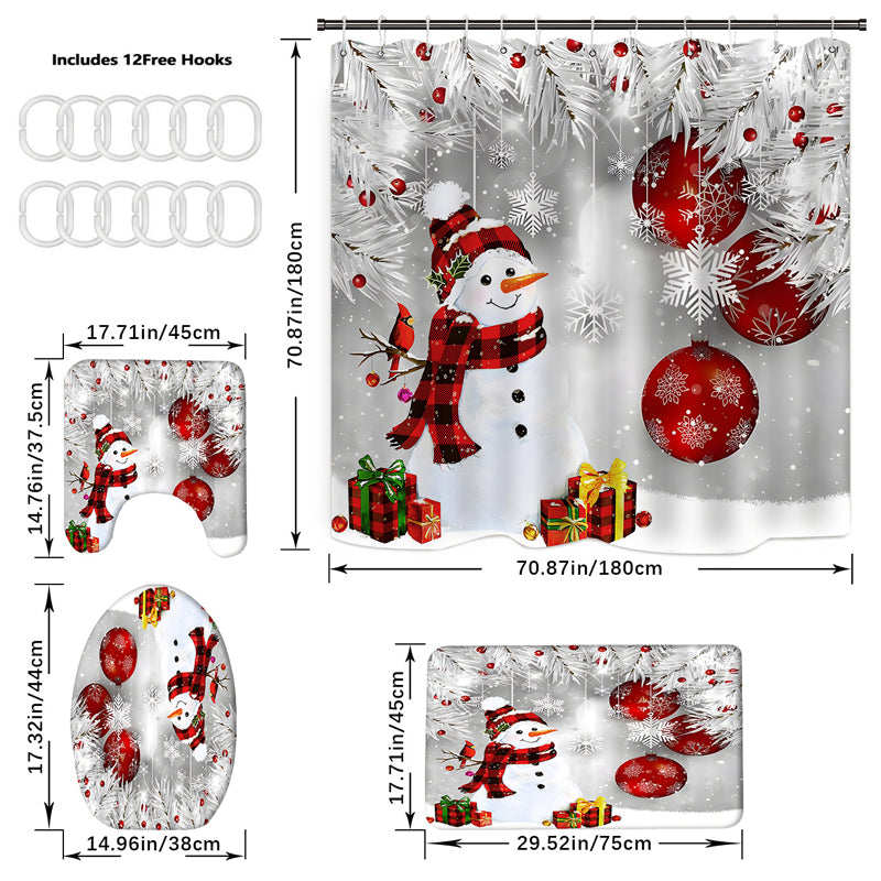 Christmas Snowman Shower Curtain Sets with 12 Hooks