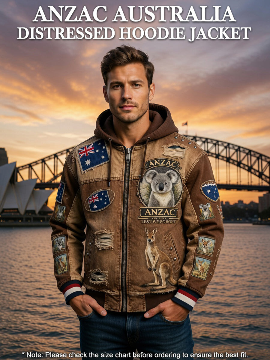 Retro Australian Art Print Casual Hoodie Jacket