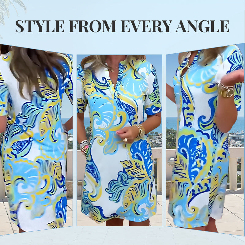 🌷Limited Time Offer 50% OFF💞Women Colorful Printed V-Neck Dress