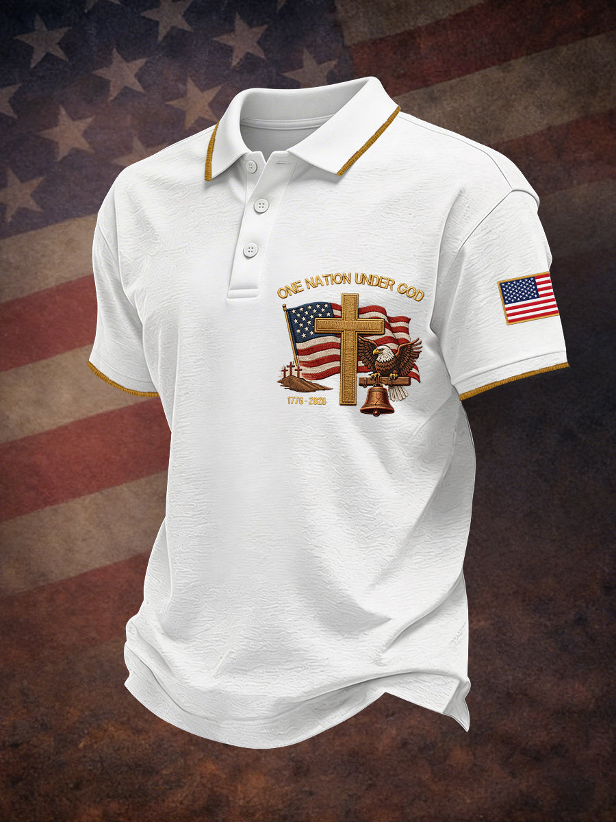 Men's One Nation Under God Embroidery Pattern Polo Shirt