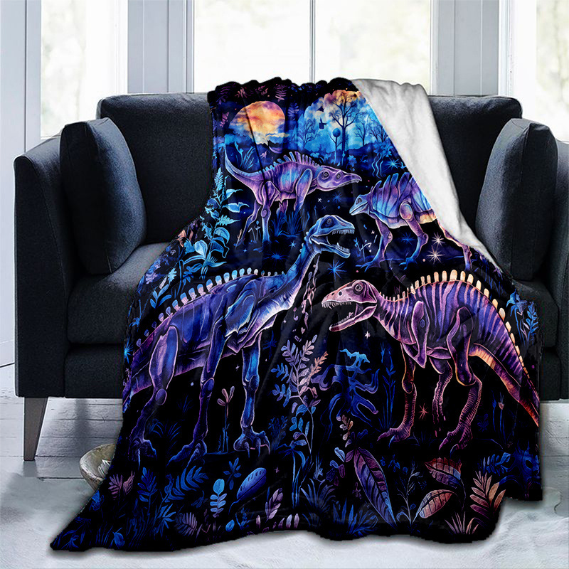 Vibrant Dinosaur Print Flannel Throw Blanket