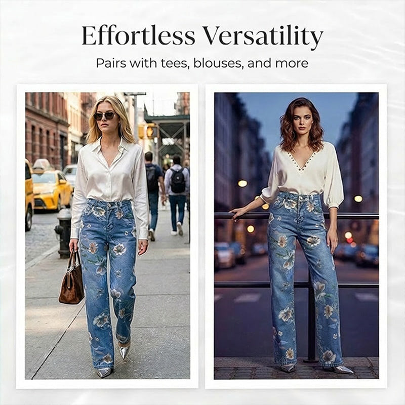 Women's Floral Print Straight-Leg Jeans