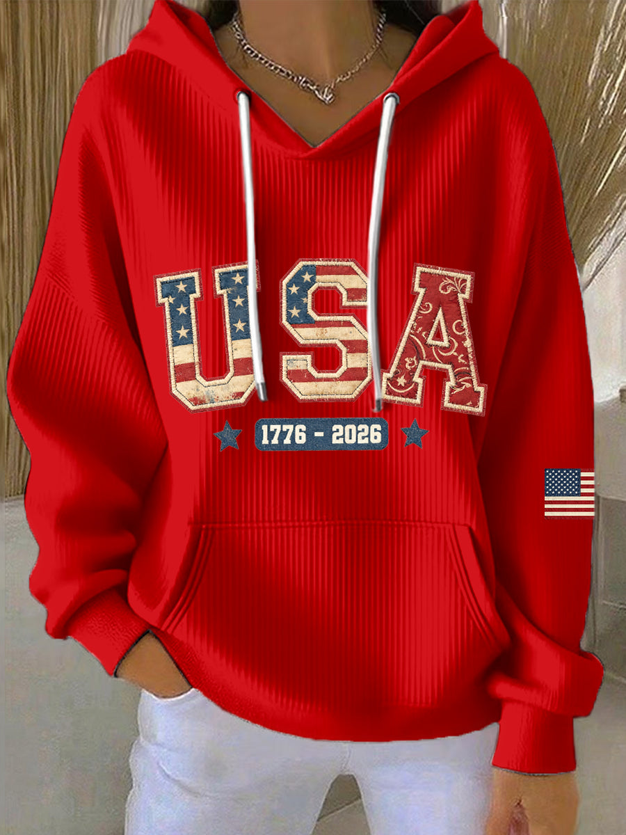 Women's USA 1776-2026 Patchwork Pattern Hoodie