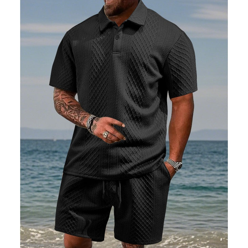 🔥Hot Sale 58% Off💥Men’s Diamond Pattern Turn-Down Collar Short Sleeve Top & Drawstring Shorts 2-Piece Set
