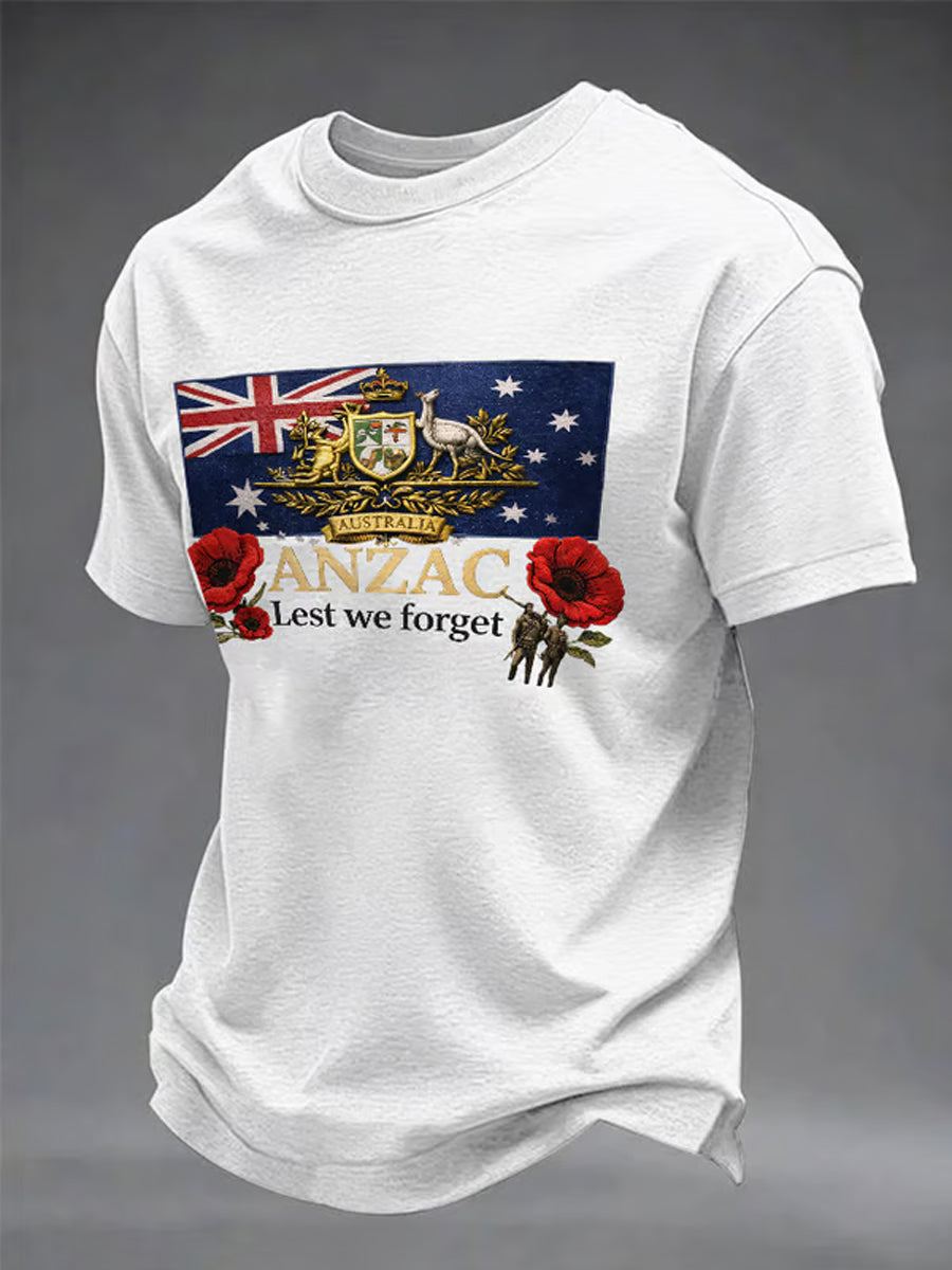 Men's Australia Anzac Day Lest We Forget Print Short Sleeve  T-shirt