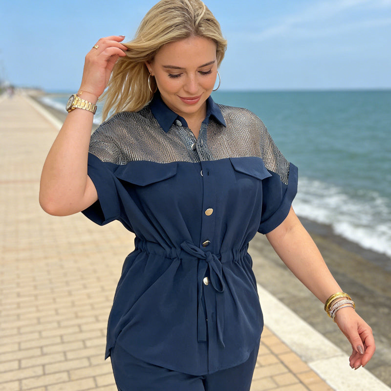 Women's Mesh Patchwork Top & Pants 2-Piece Set