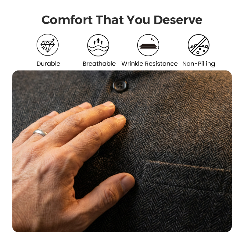 Men's Herringbone Waistcoat with Stand Collar