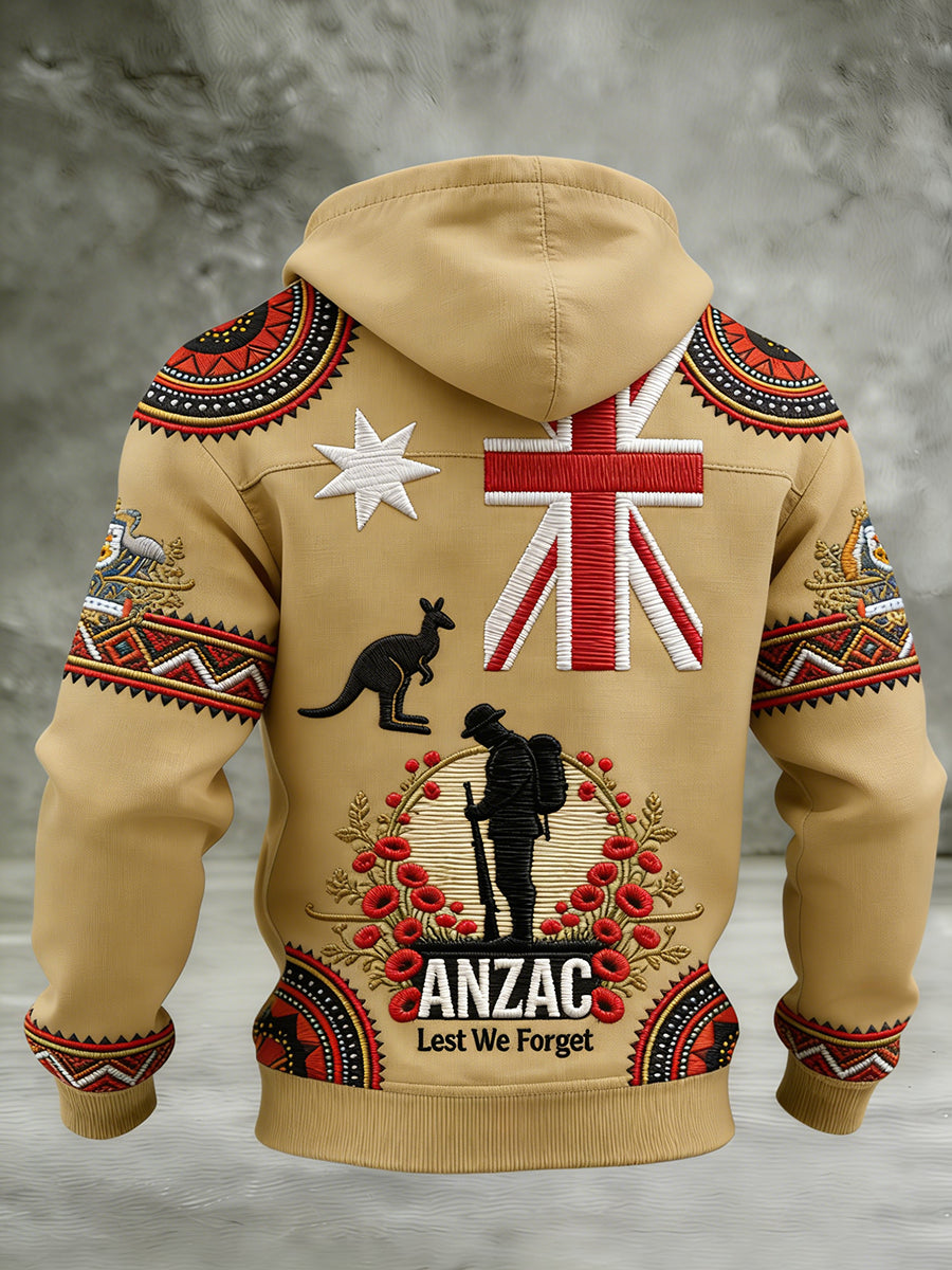 Retro Australian-Style Art Print Casual Hooded Jacket