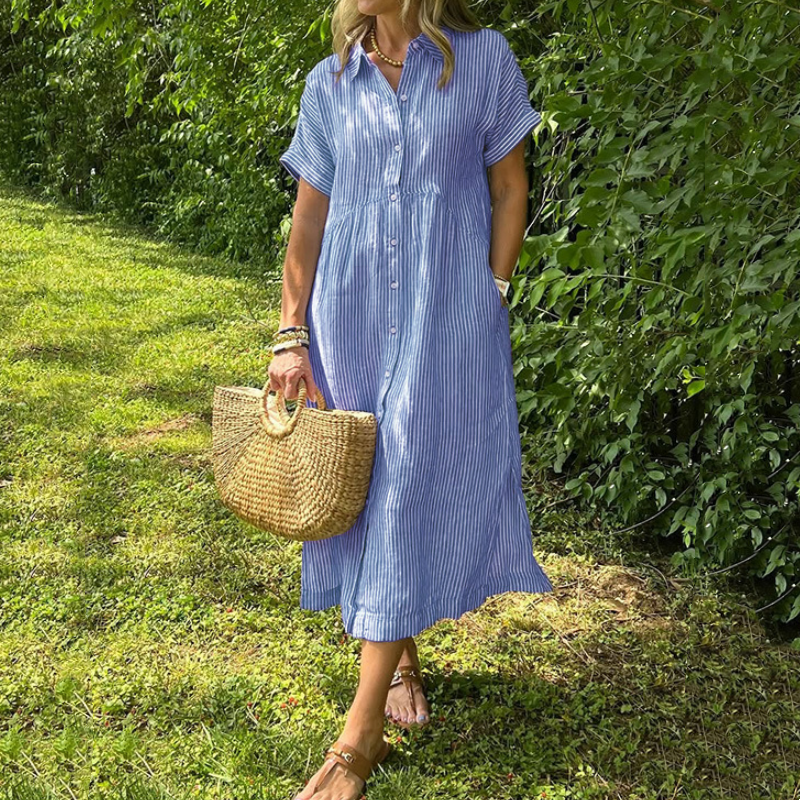 👗 60% OFF NOW! 🔥 Striped Lapel Button Down Shirt Dress – Functional Pockets, Versatile Style & Comfortable Fit 👚