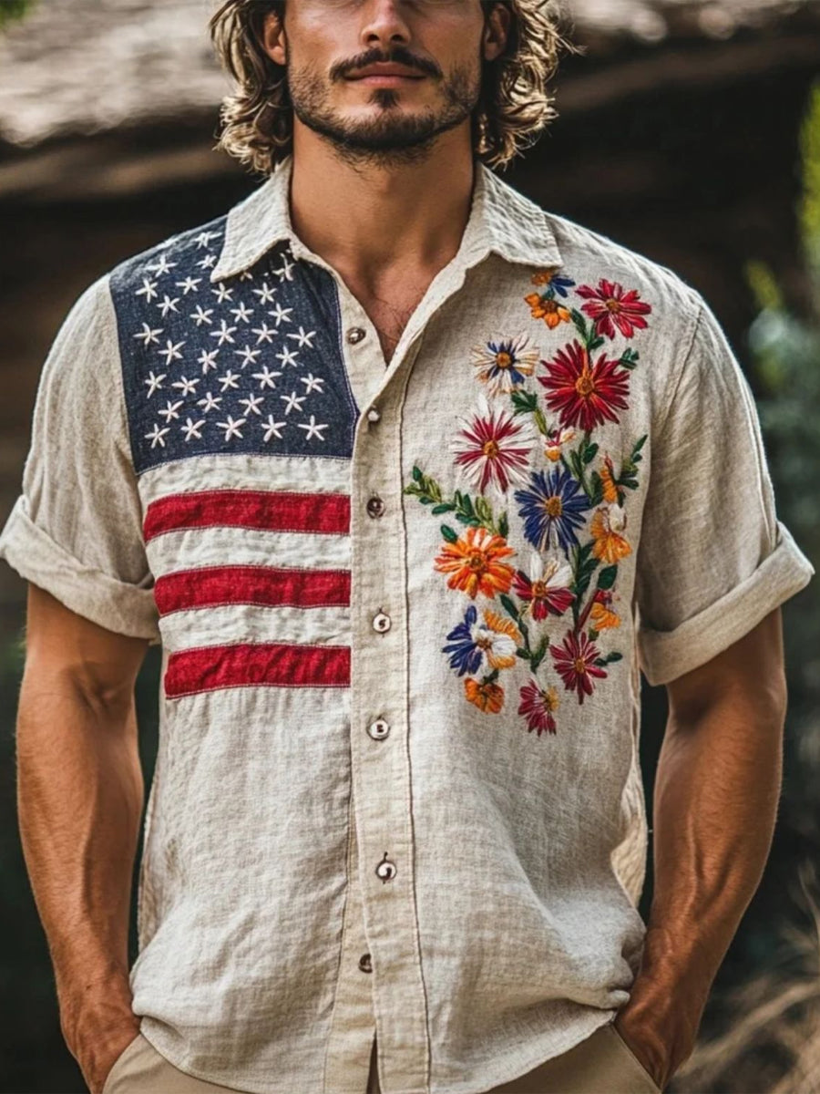 Men's USA Plants Flowers Printed Casual Top