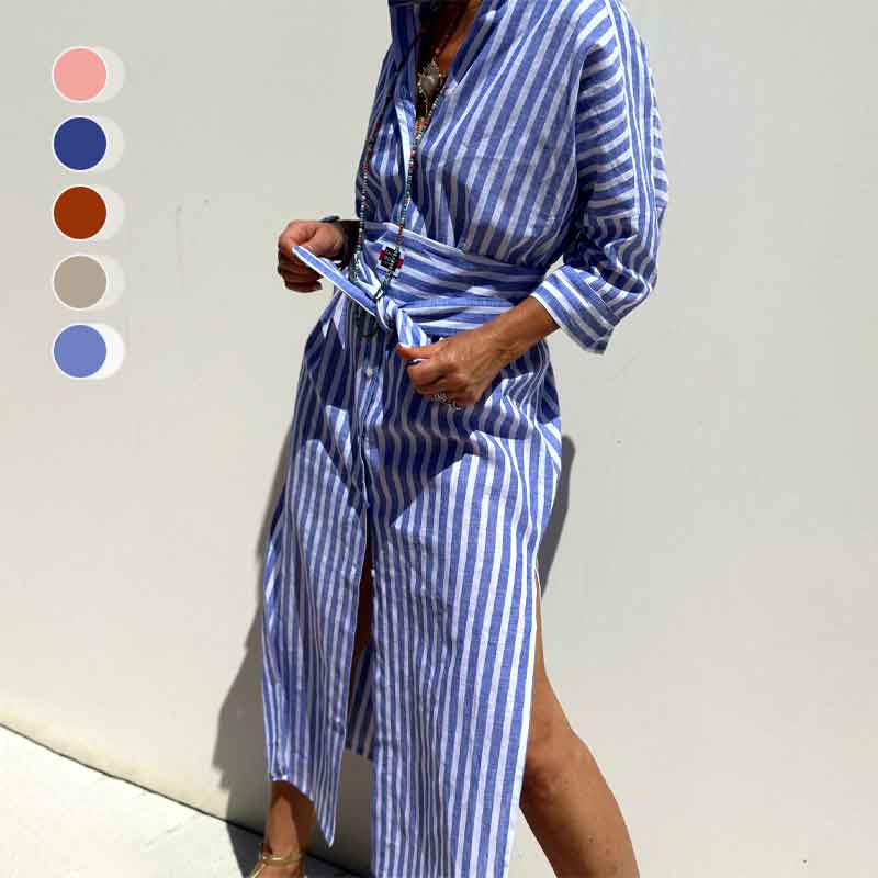 Loose Striped Half Sleeve Shirt Dress