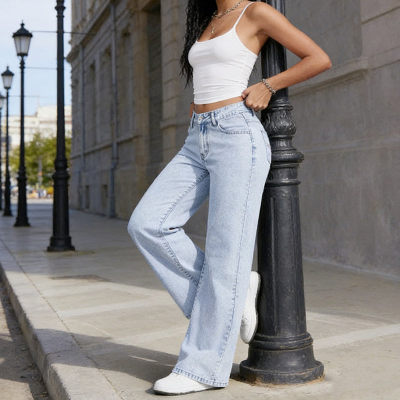 Bow Embroidered High-Waist Straight-Leg Jeans