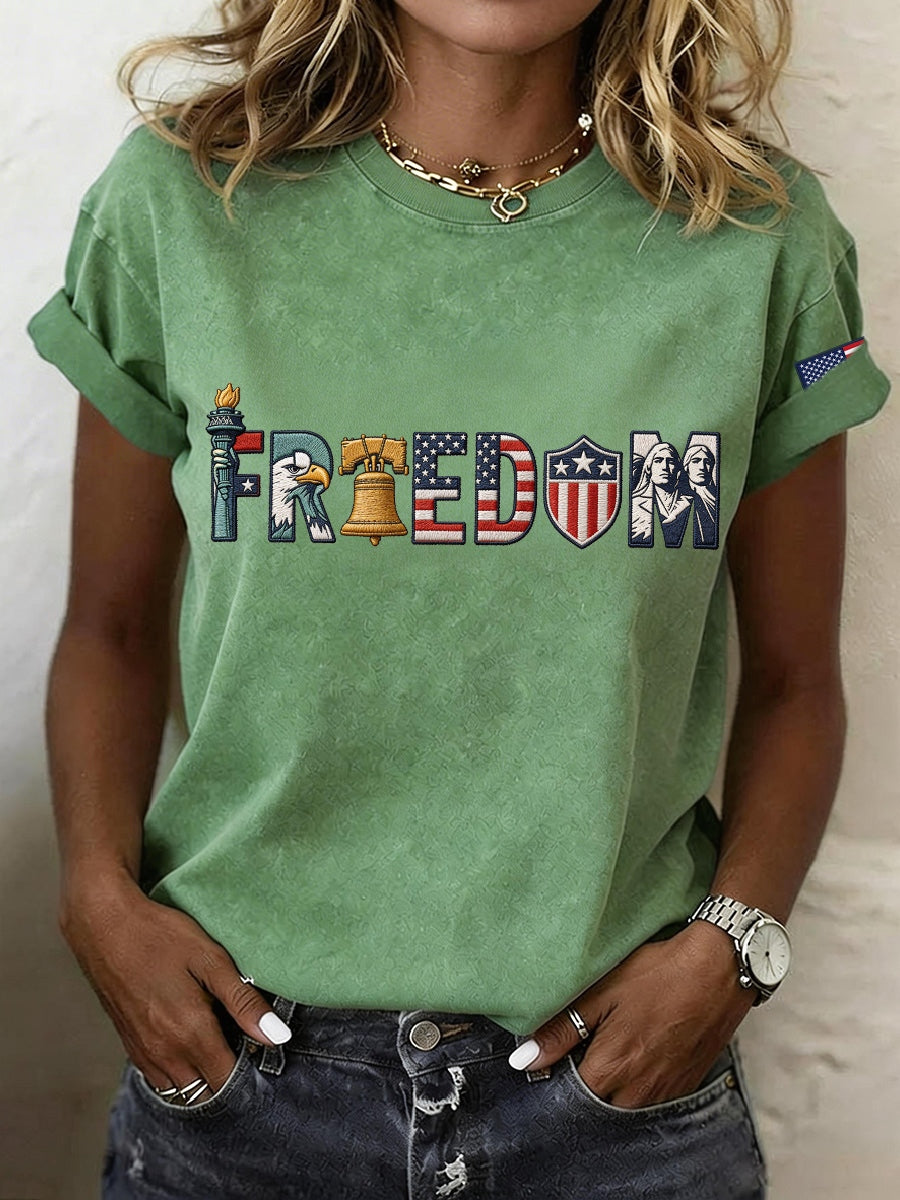 Women's Freedom Embroidery Pattern T-Shirt