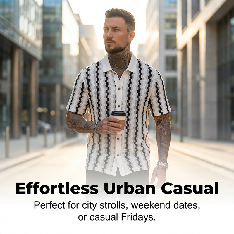 Men's Short Sleeve Retro Geometric Knit Shirt【BUY 2 GET FREE SHIPPING】