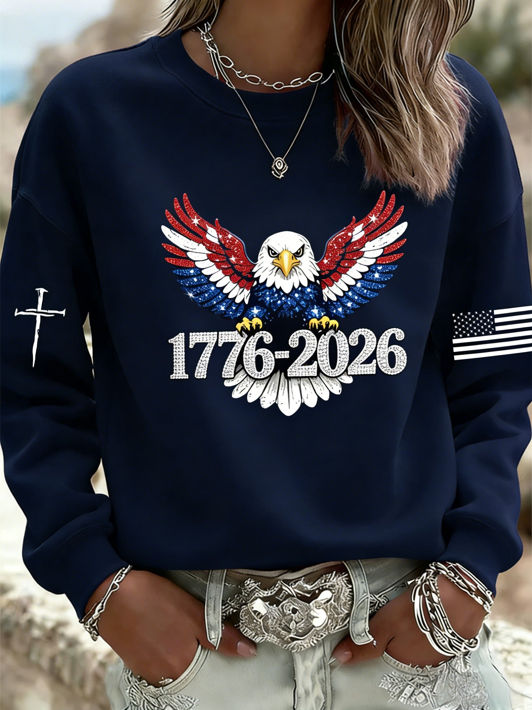 Women's  Retro American Independence Day  Long-Sleeve Sweatshirt