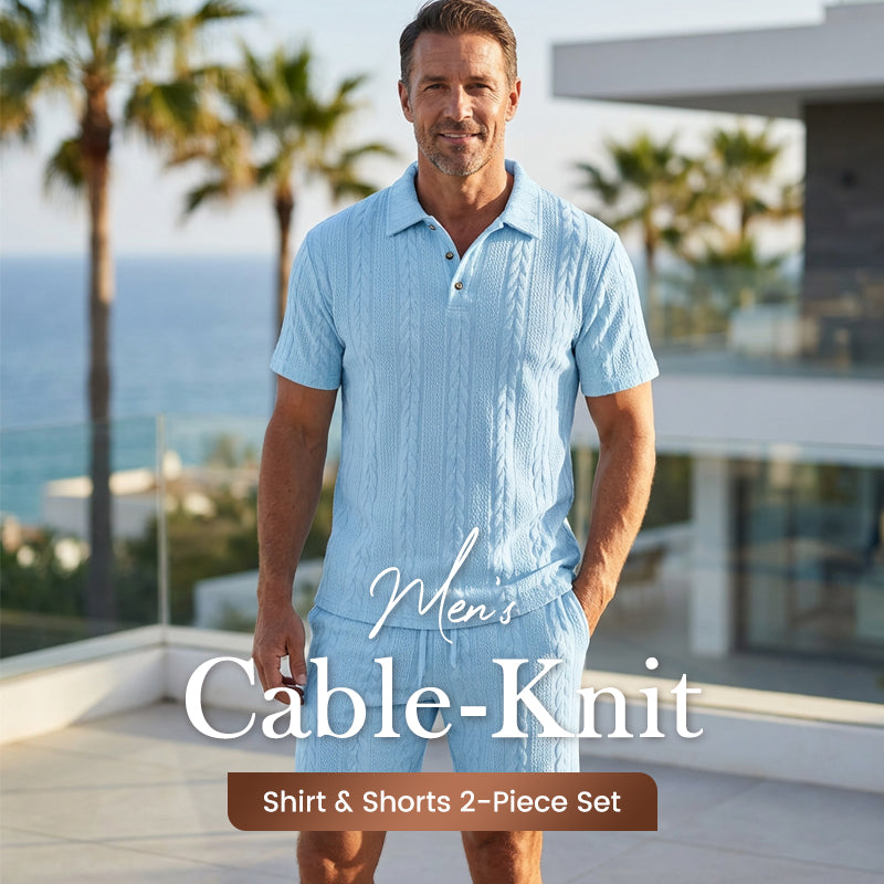 Men's Cable-Knit Shirt & Shorts 2-Piece Set