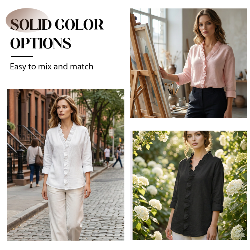 Women's Ruffle V-Neck Long Sleeve Blouse