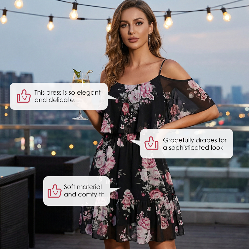 Women's Floral Cold-Shoulder Ruffle Dress