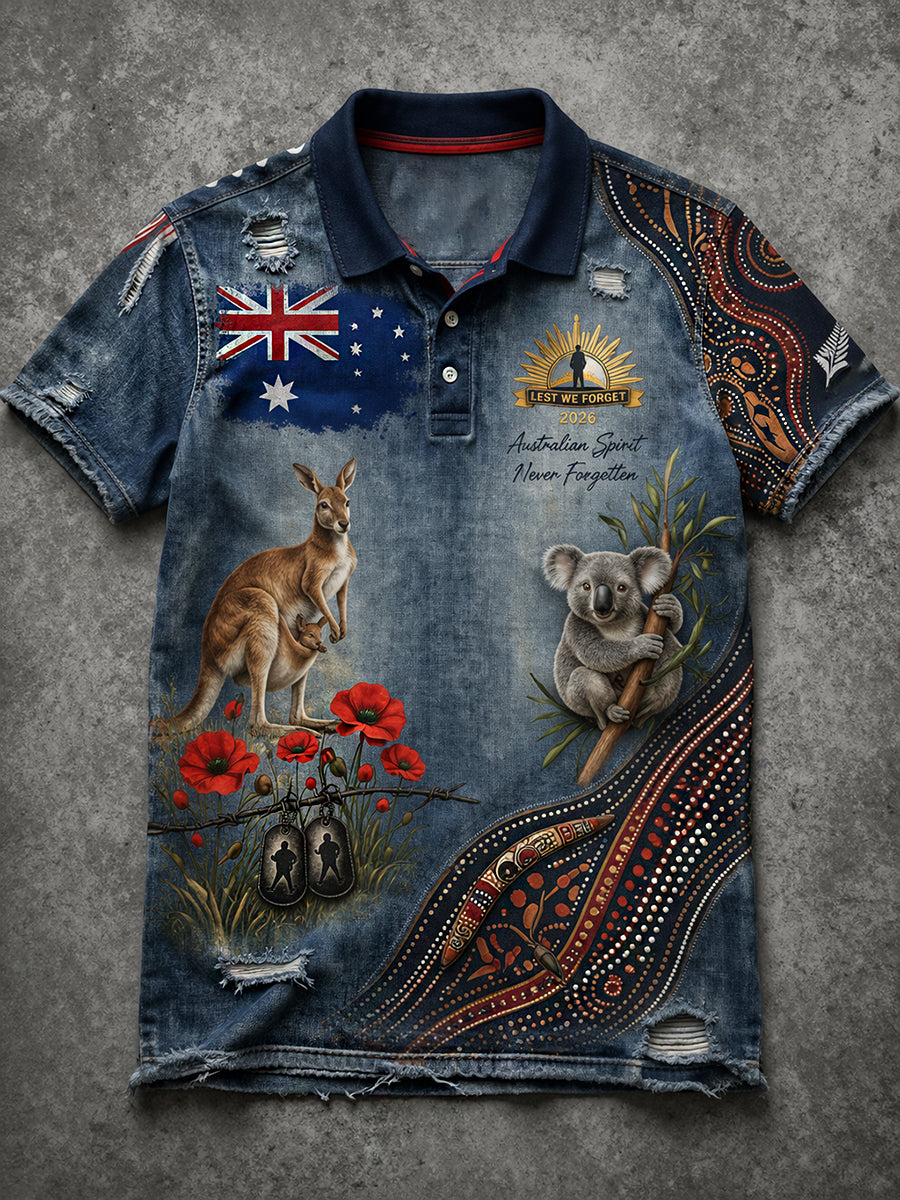 Retro Australian Art Print Casual Polo Shirt