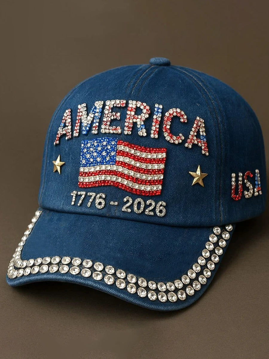 Unisex America 1776–2026 Rhinestone Pattern Hat