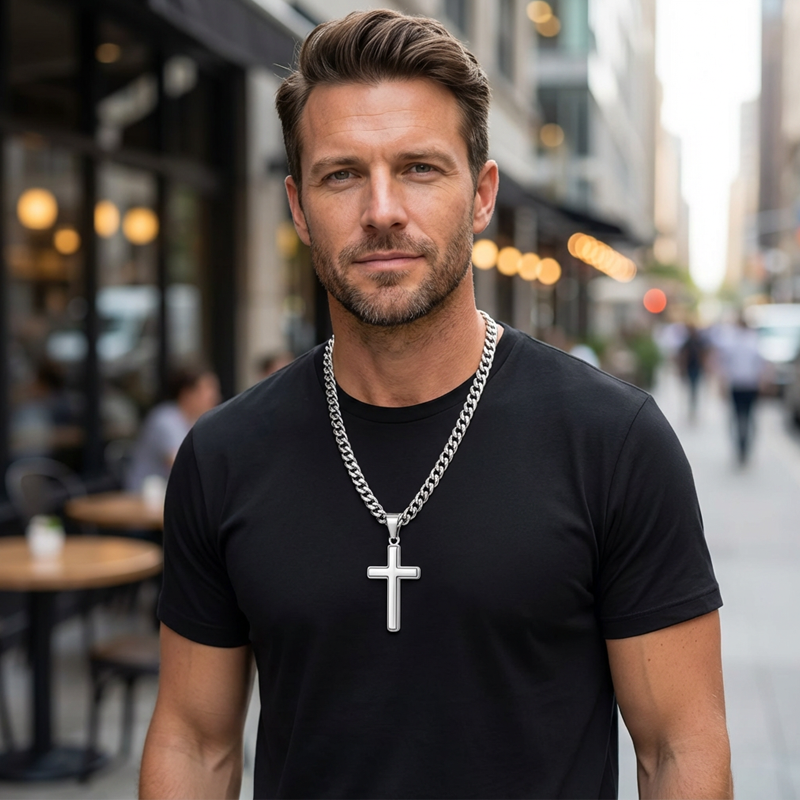 Men's Stainless Steel Cross Pendant Necklace