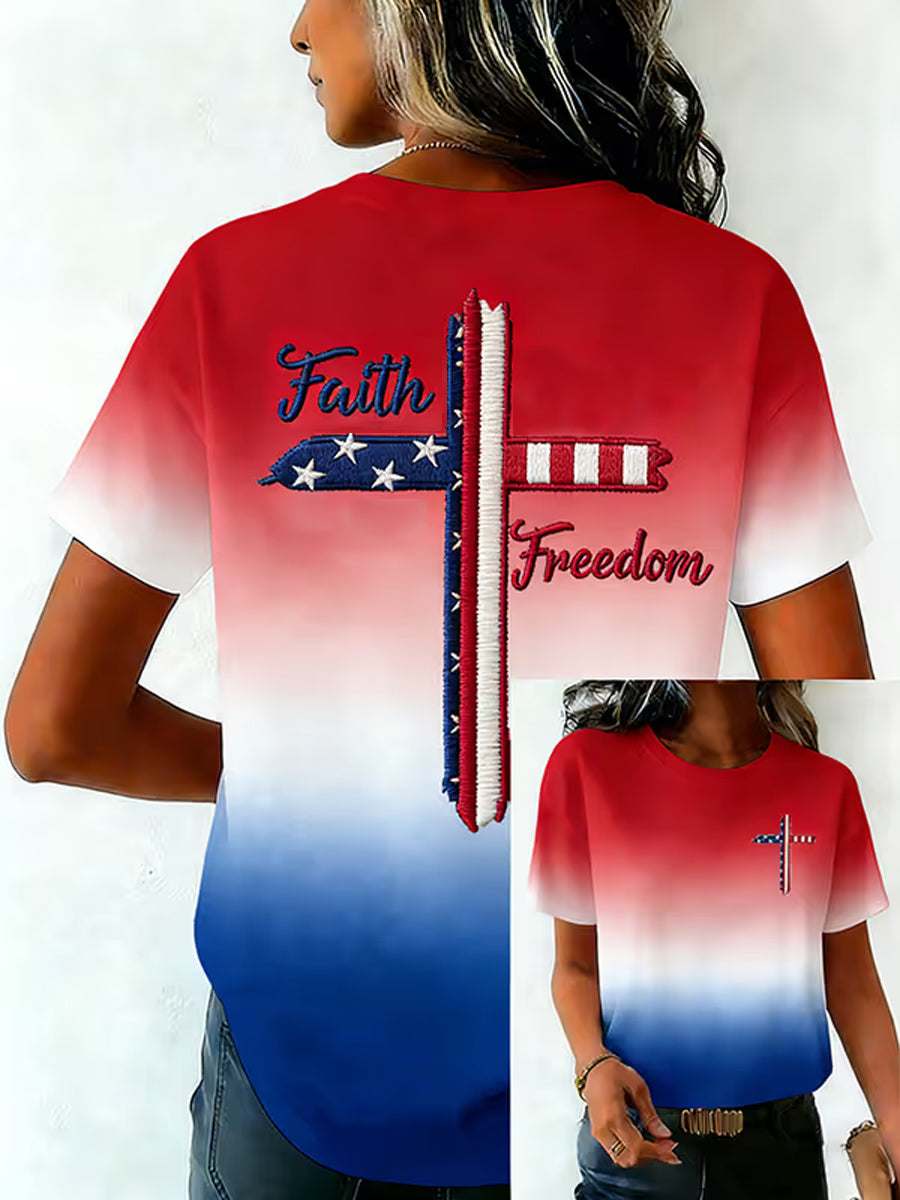 Women's  USA Freedom Faith Printed T-shirt