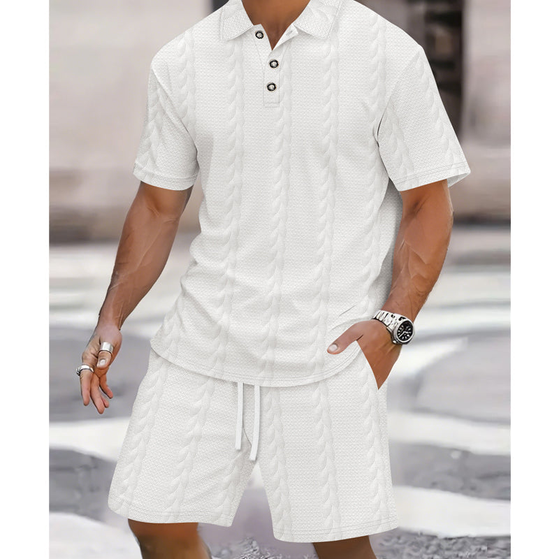 Men's Cable-Knit Shirt & Shorts 2-Piece Set