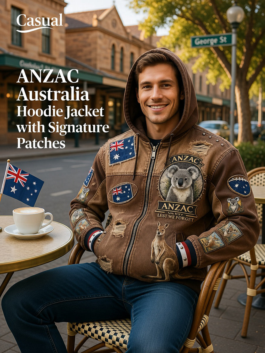 Retro Australian Art Print Casual Hoodie Jacket