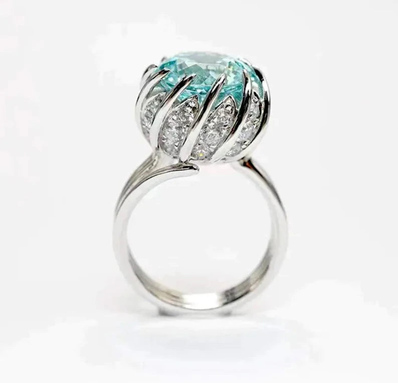 6 Carat Paraiba Blue-green Lotus  Zircon Ring