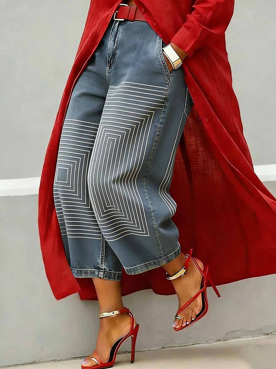 Women's Fashion Floral Pattern Print Casual Wide-Leg Pants