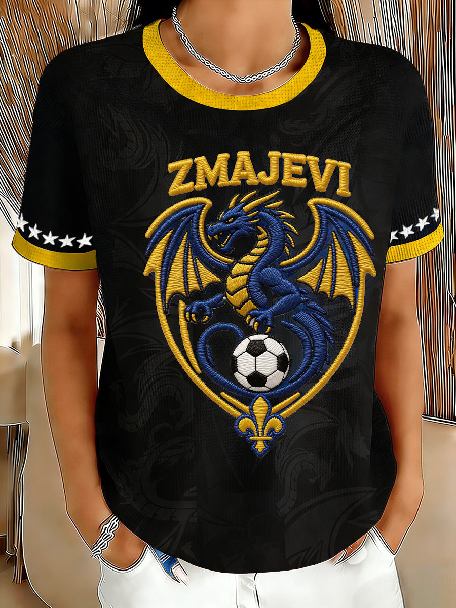 Women's Bosnia ZMAJEVI Football Lover Printed Waffle Tops