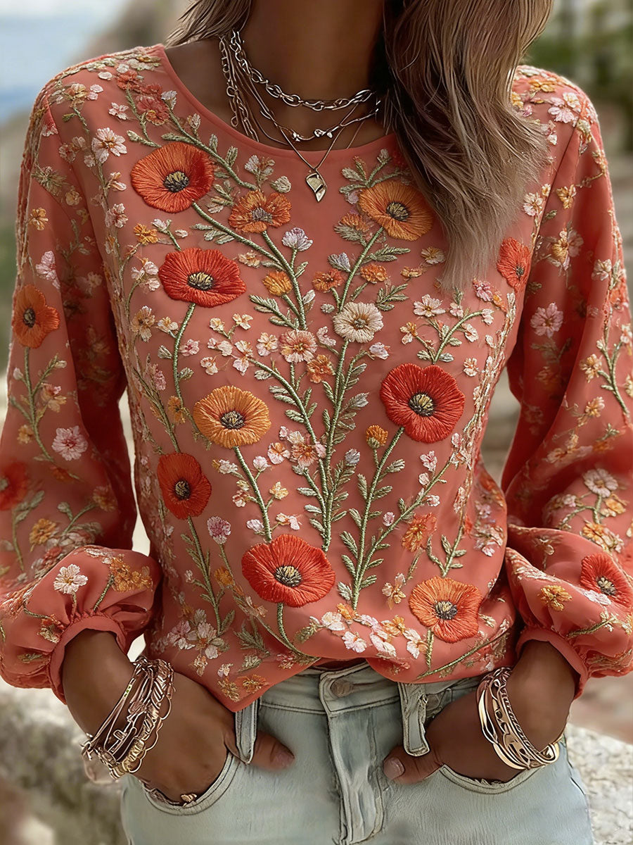 Women's Poppy Flower Art Print Casual T-Shirt