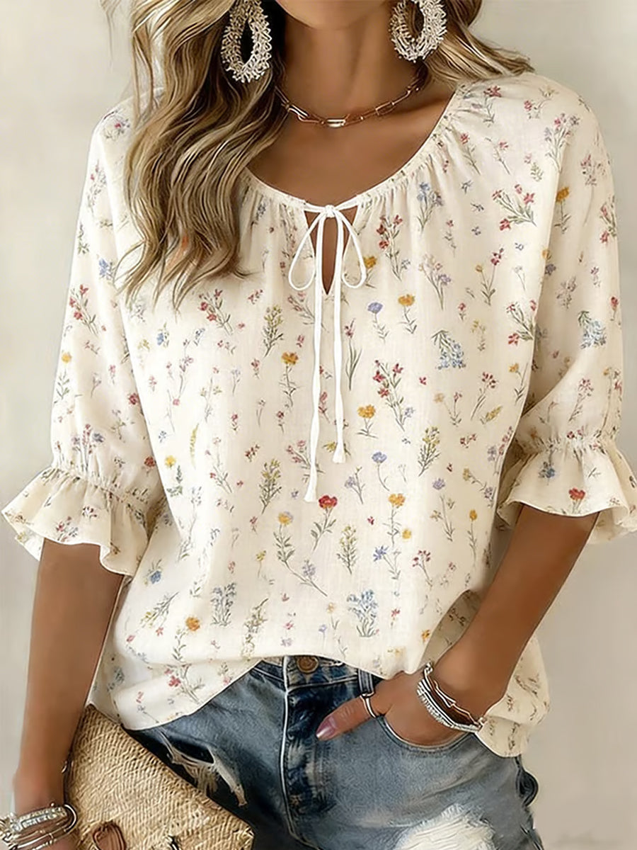 Women's Casual Elegant Floral Print Casual Half-Sleeve Shirt