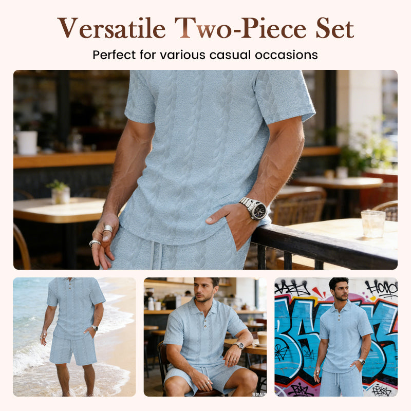 Men's Cable-Knit Shirt & Shorts 2-Piece Set
