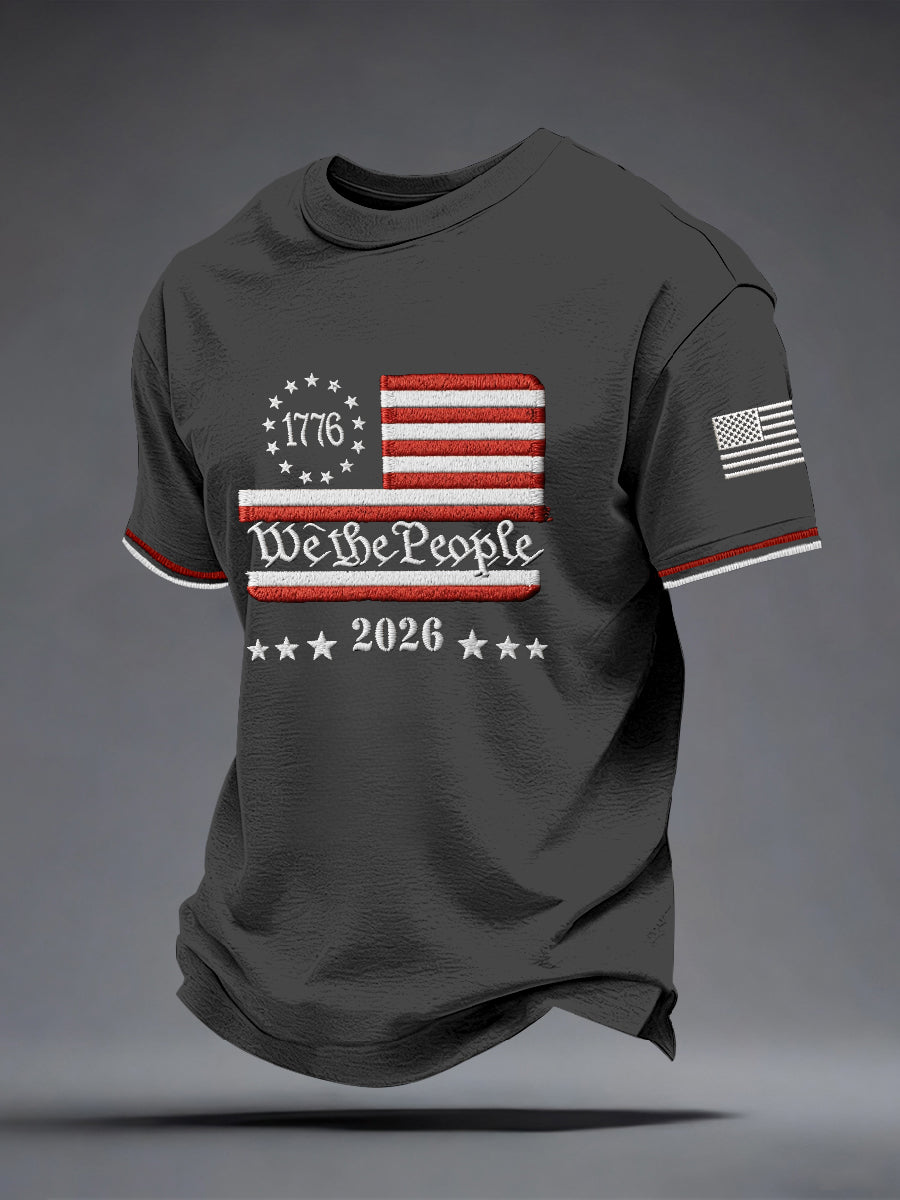 Men's American Flag Embroidered Pattern T-Shirt