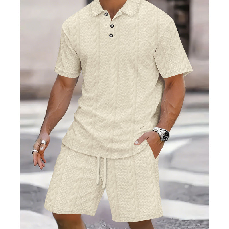 Men's Cable-Knit Shirt & Shorts 2-Piece Set
