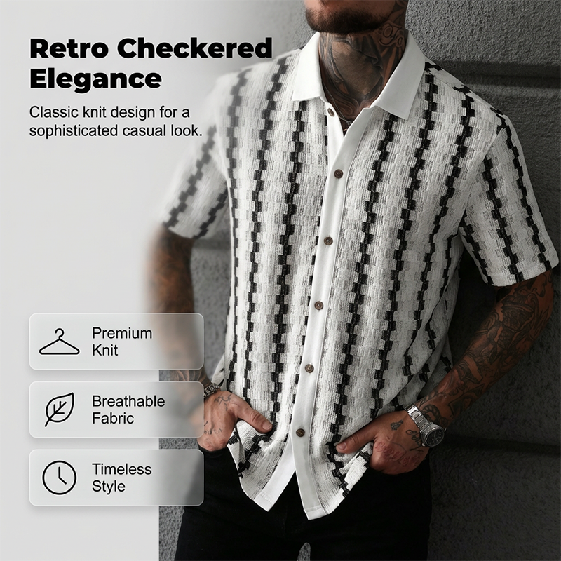 Men's Short Sleeve Retro Geometric Knit Shirt【BUY 2 GET FREE SHIPPING】