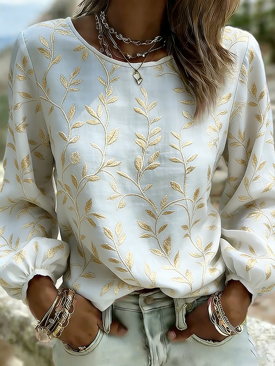 Women's Plant Flower Cotton And Linen Top