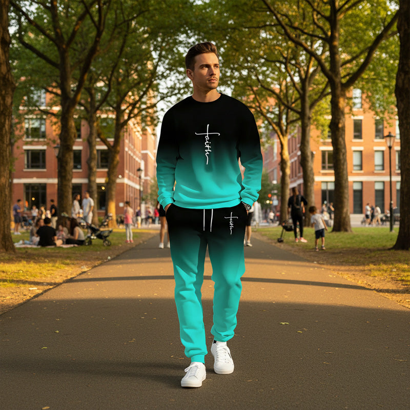 ⏰ Now only 55% off!🔥Men's Gradient Color Crewneck Tracksuit Set