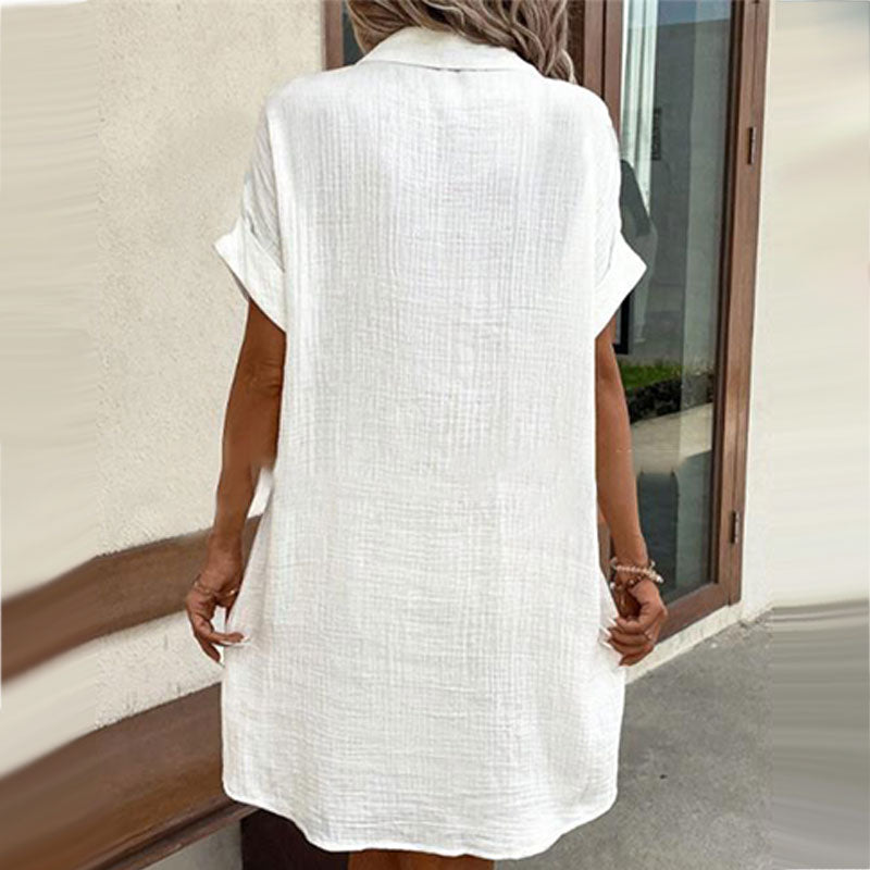 💎56% OFF! 💎 Women's Buttoned Short Sleeve Pocket Shirt Dress – Cotton Blend, Relaxed Fit & Everyday Versatility (M–2XL) 👗🌿