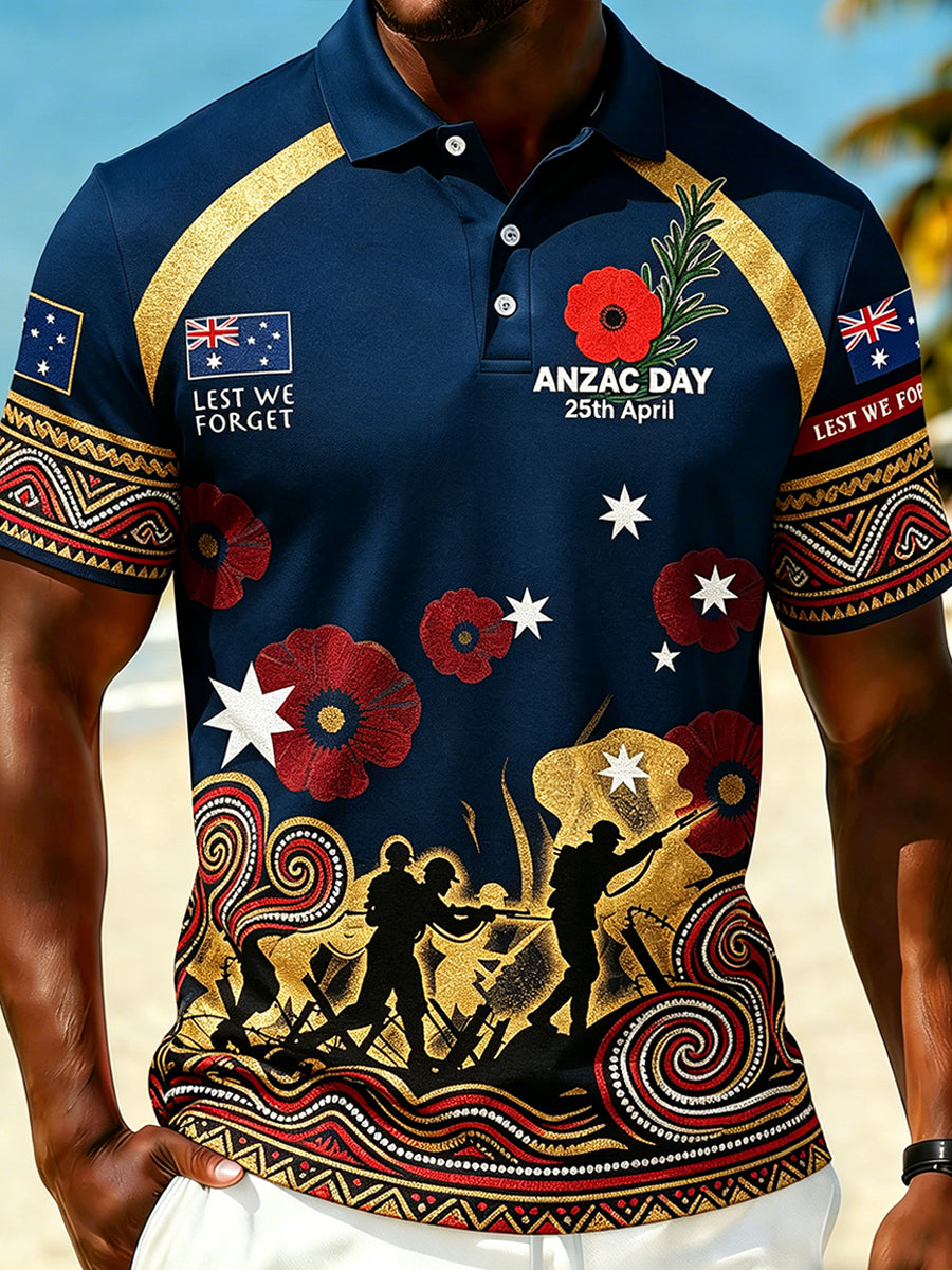Retro Australian Art Print Casual Polo Shirt