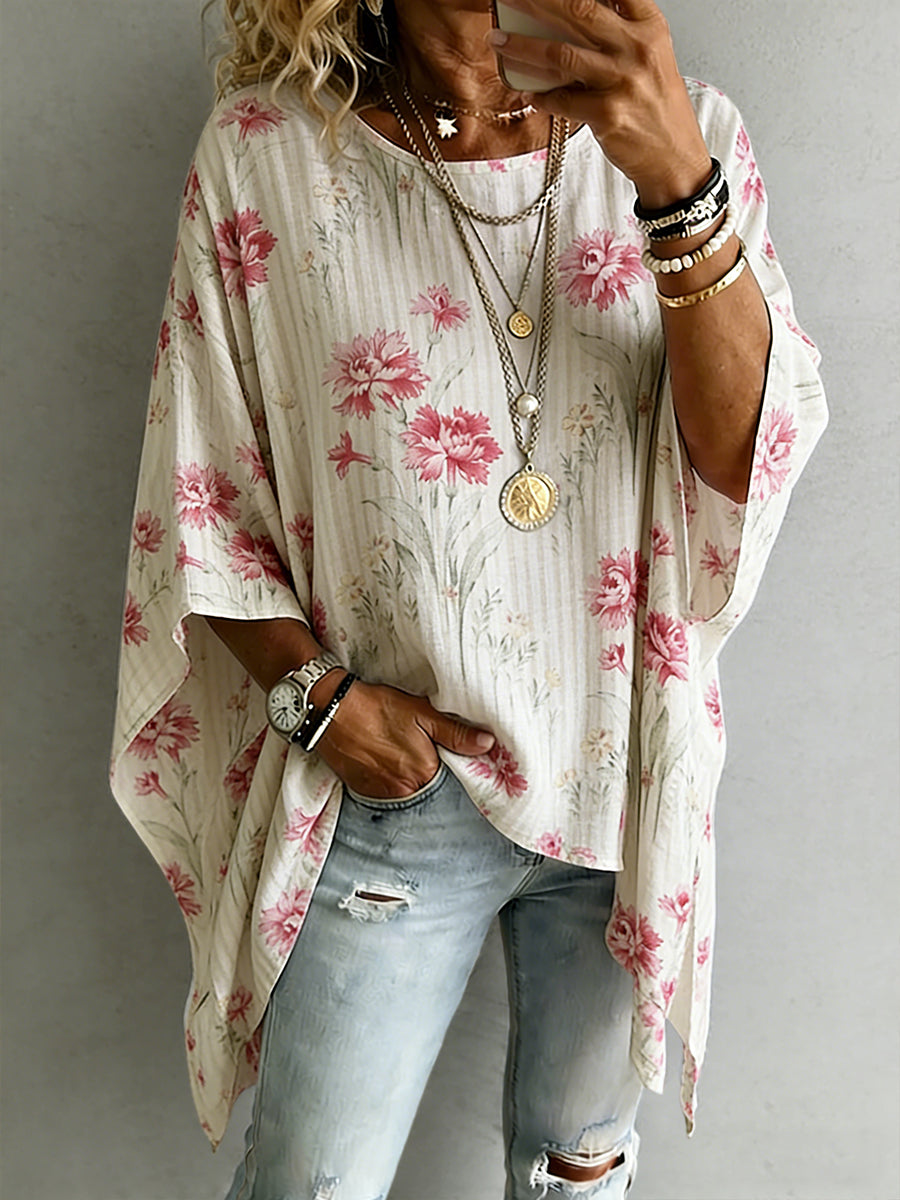 Women's Carnation Floral Art Mother's Day Printed Linen Tops