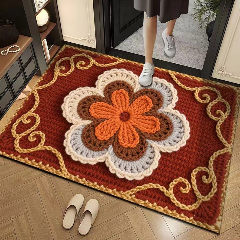 3D Floral Yarn Anti-Slip Absorbent Floor Mat – Stylish, Soft & Safe
