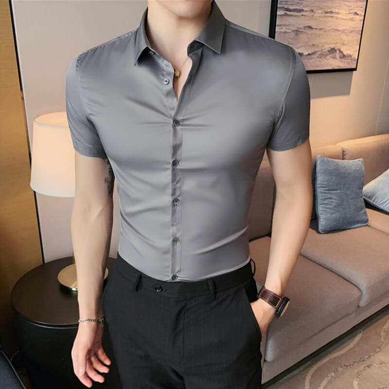 Men's ice-silk high elasticity short sleeve shirts