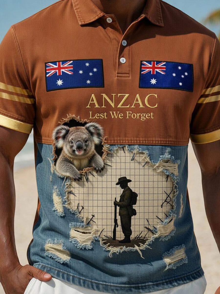 Retro Australian-Style Art Print Casual Polo Shirt