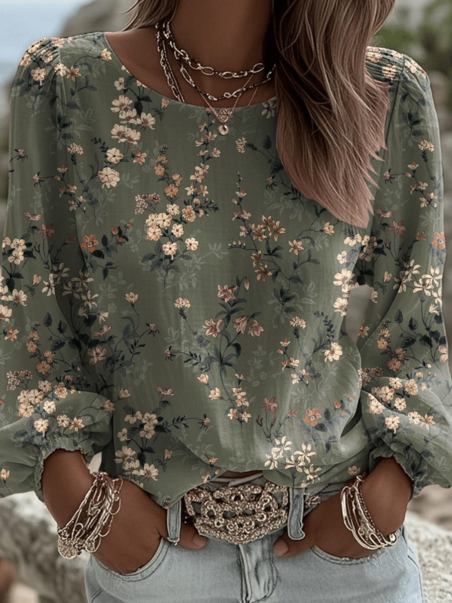 Women's Plant Flower Cotton And Linen Top