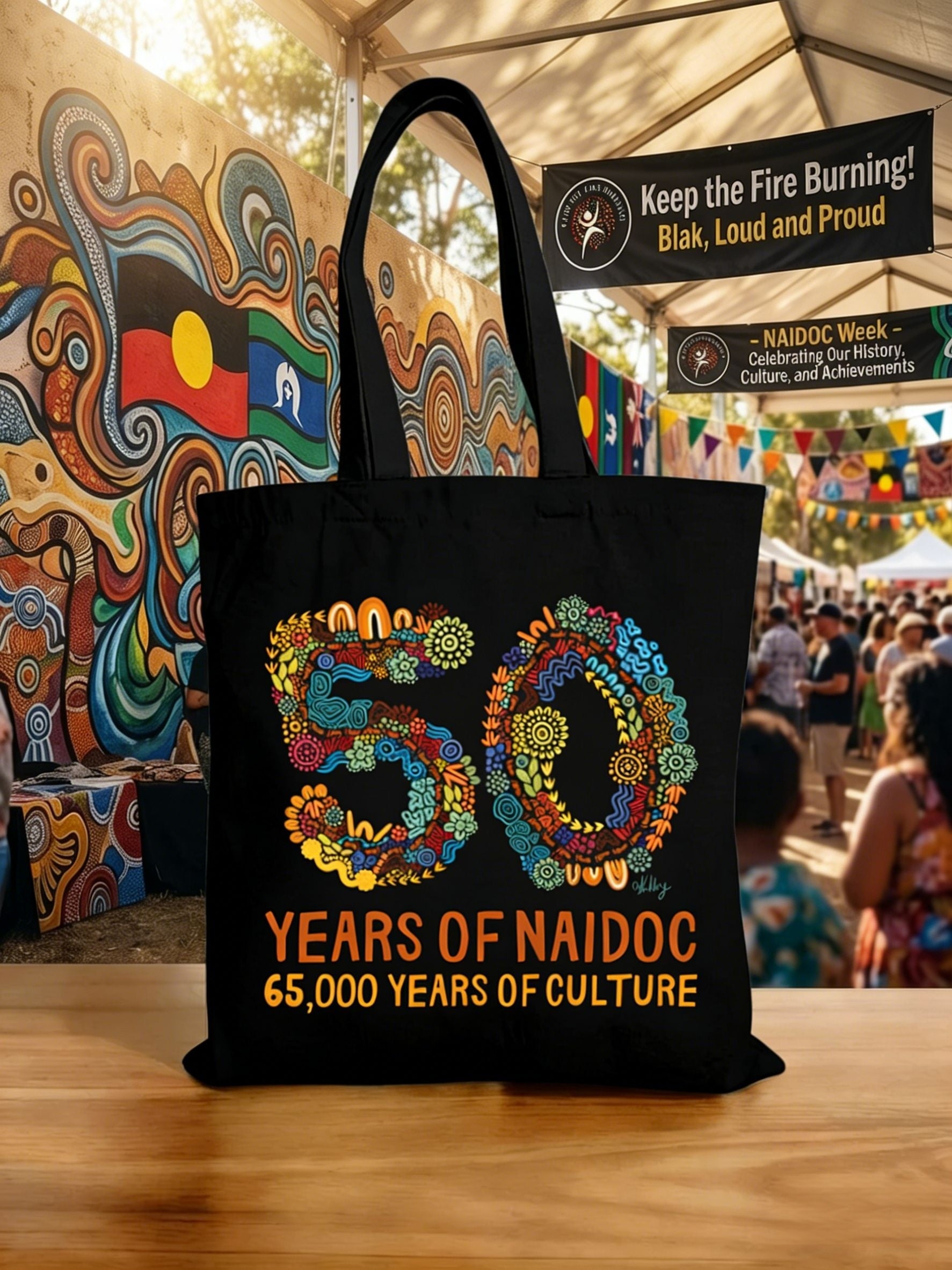 Vintage AU Aboriginal Art NAIDOC Week Printed Canvas Bag