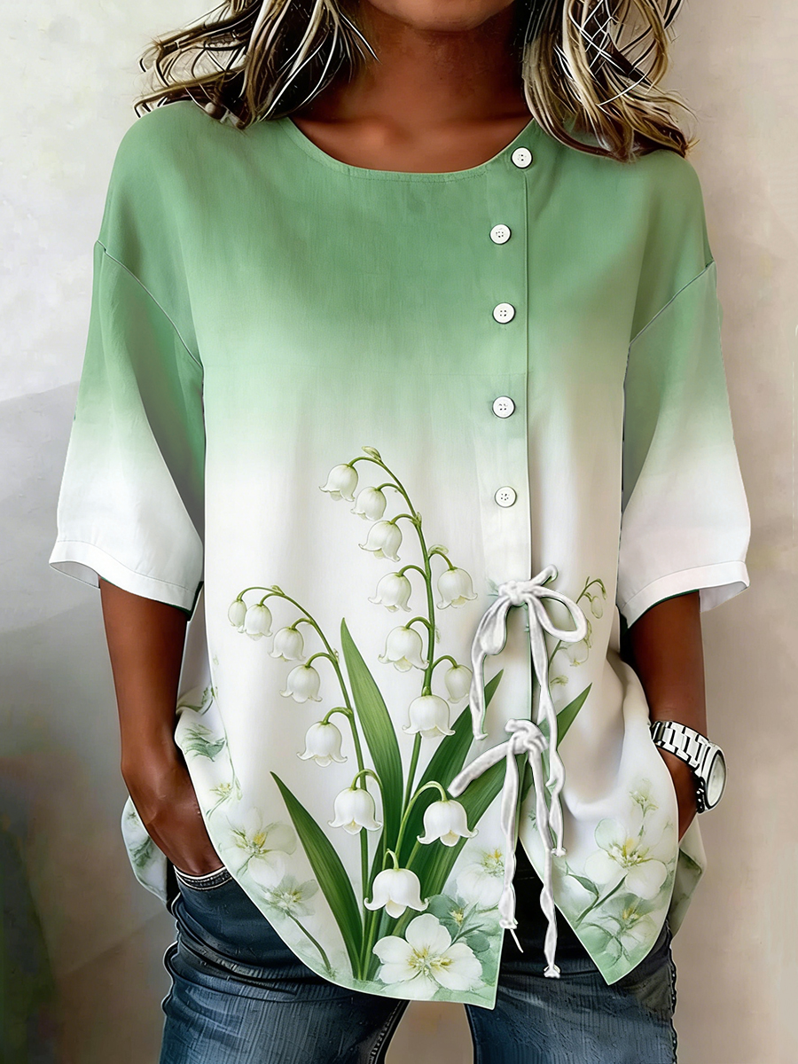 Women's Muguet Printed Casual Linen Shirt